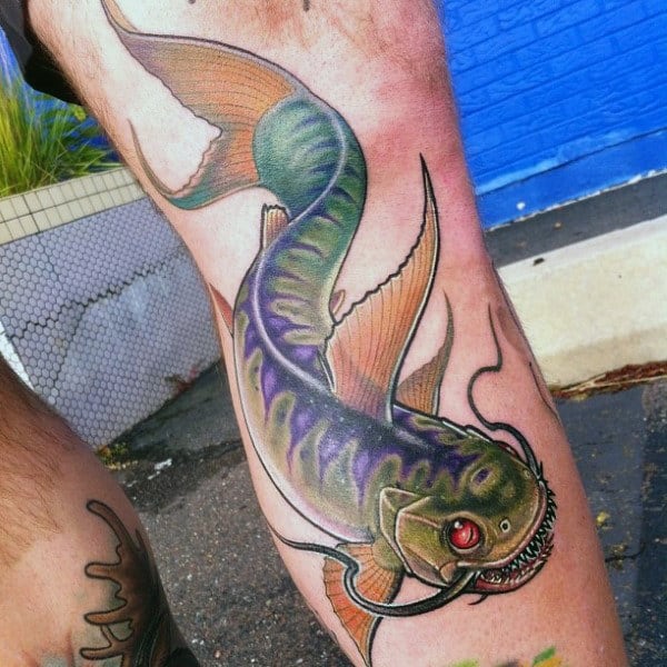 Guys Awesome Catfish Lower Leg Tattoo Ideas