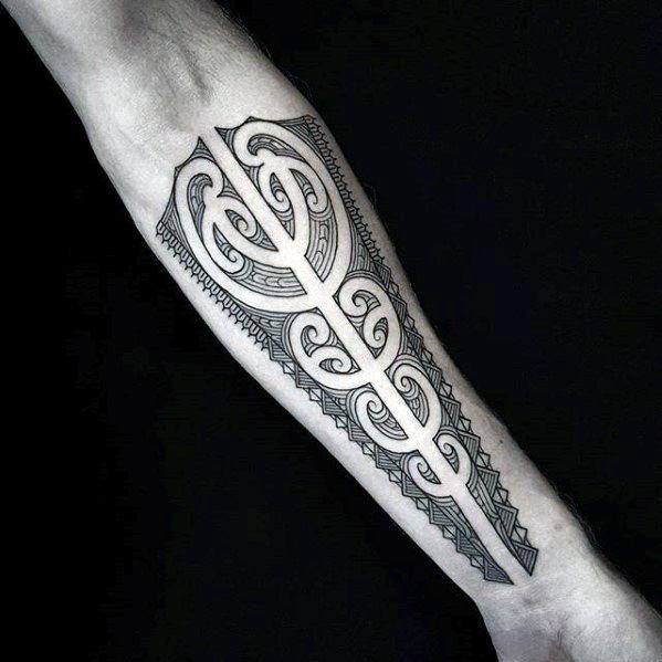 Guys Awesome Inner Forearm Tribal Tattoo Design Idea Inspiration