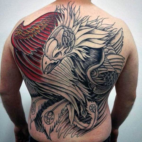 Guys Awesome Phoenix Back Tattoo Design Inspiration