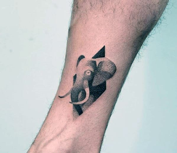 Guys Awesome Small Dotwork Elephant Lower Leg Tattoos