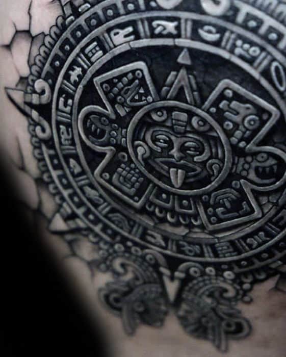 Guys Aztec 3d Tribal Back Tattoo Designs