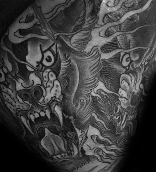 Guys Back Angry Cerberus Tattoo Designs