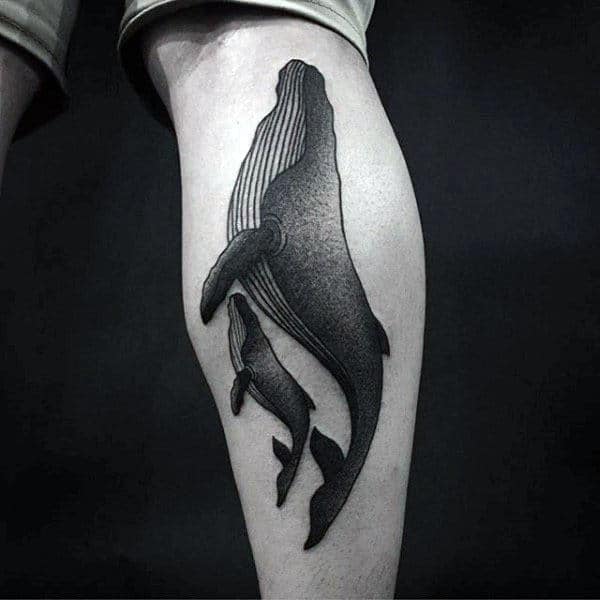 Guys Back Of Leg Whales Tattoo Ideas