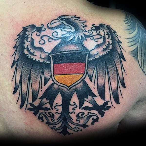 Guys Back Of Shoulder German Eagle Tattoo Ideas