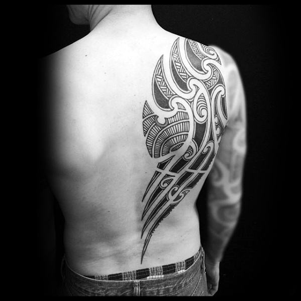 Guys Badass Half Back Tribal Tattoo Designs