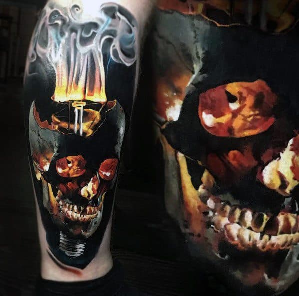 Guys Badass Leg Skull Tattoo Design Ideas