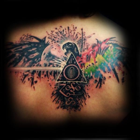 Guys Bird Watercolor Upper Back Pink Floyd Tattoos