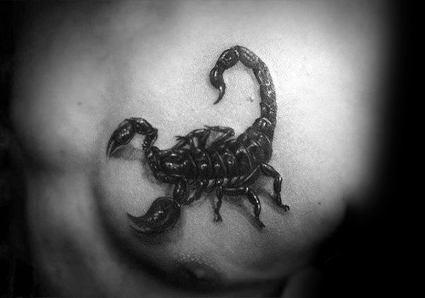 Guys Black And Grey 3d Scorpion Tattoo Design Ideas On Upper Chest