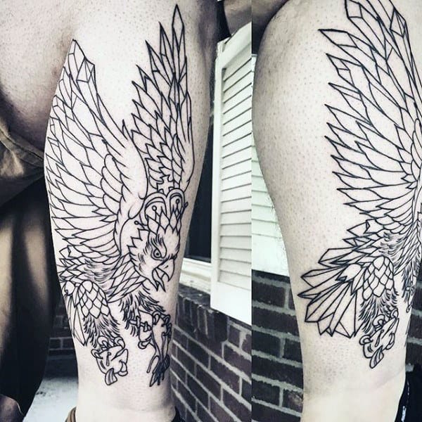 Guys Black Ink Outline Polish Eagle Leg Tattoos
