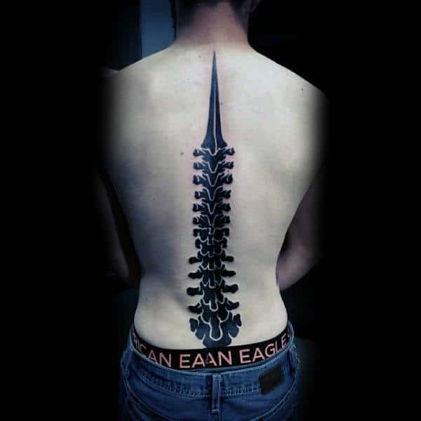 Guys Blackwork Spinal Cord Tattoo