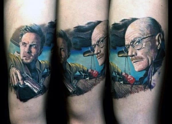 Guys Breaking Bad Walter White And Jessie Pinkman Arm Tattoo Design