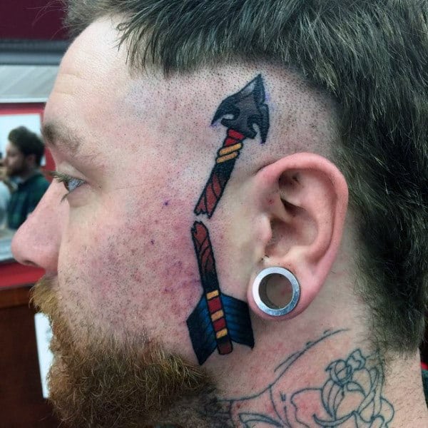 Guys Broken Arrow Face Tattoo