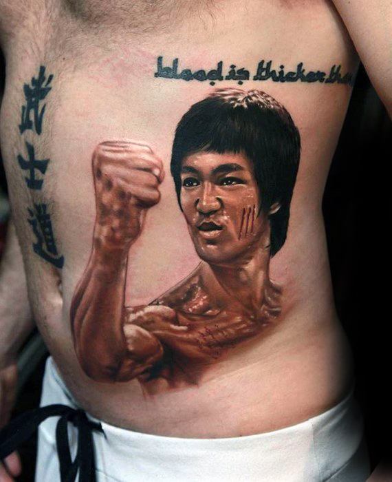 Guys Bruce Lee Tattoo 3d Rib Cage Side Of Body Design Ideas