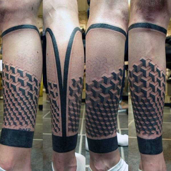 Guys Calves 3D Pattern Tattoo