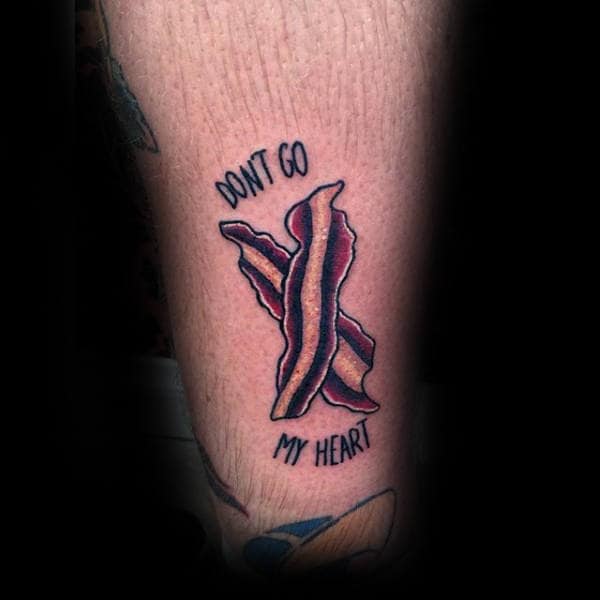 Guys Calves Bacon Tattoo