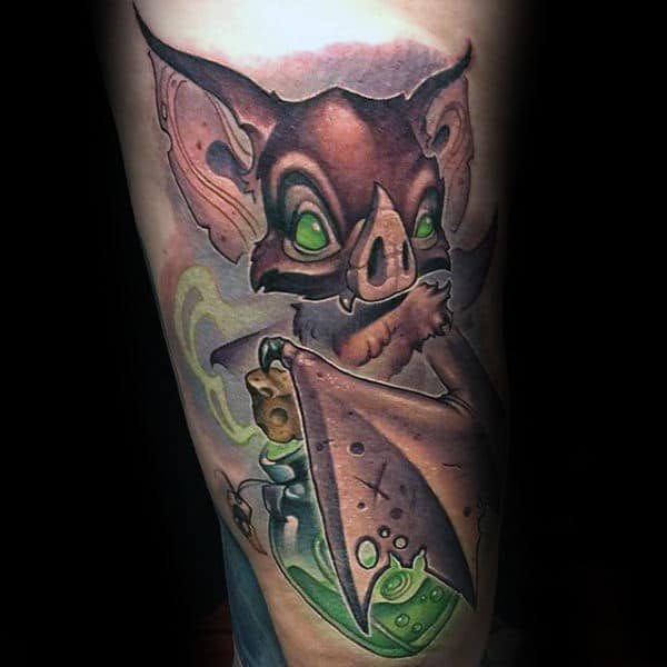 Guys Calves Green Eyed Goblin Halloween Tatto