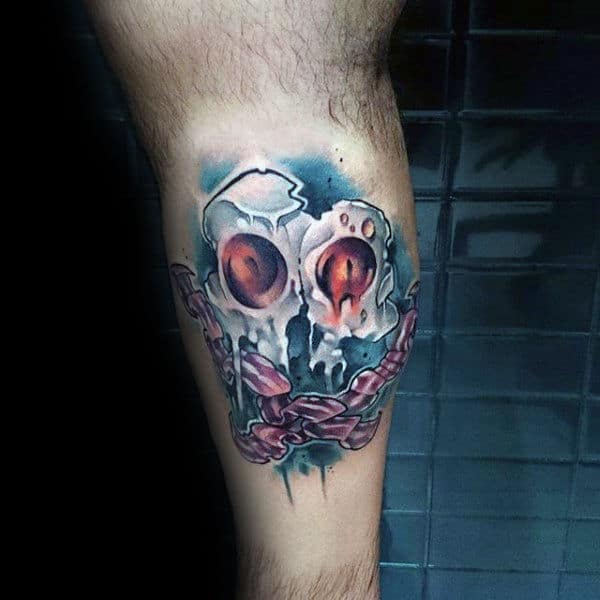 Guys Calves Hollow Eyes Bacon Tattoos