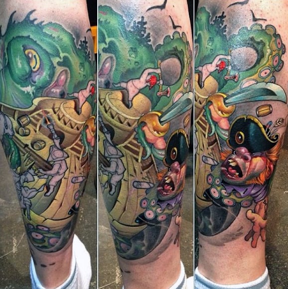 Guys Calves Wonderful New School Tattoo