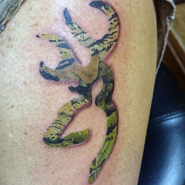 Guys Camo Browning Upper Arm Tattoos