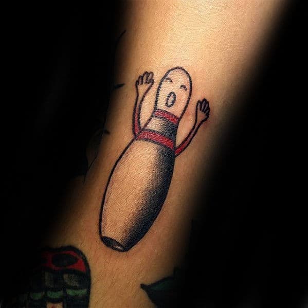 Guys Cartoon Bowling Pin Small Tattoo Ideas On Forearm