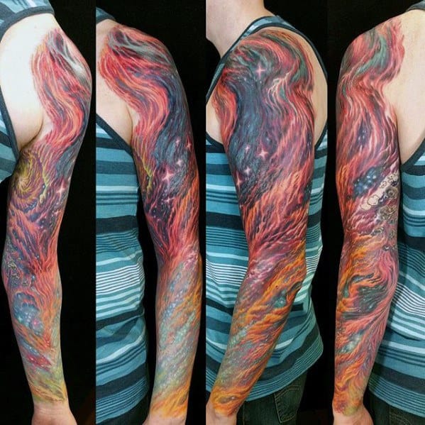 Guys Celestial Tattoos Full Arm Sleeve