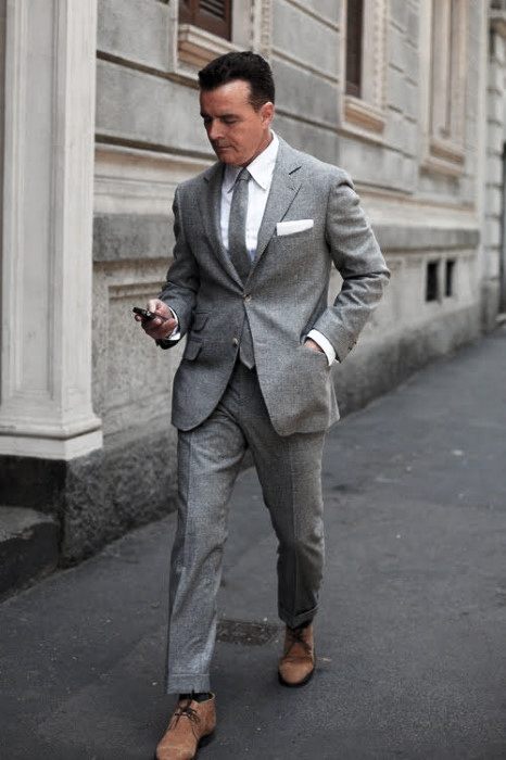 Guys Charcoal Grey Suit Brown Shoes Style Fashion Inspiration