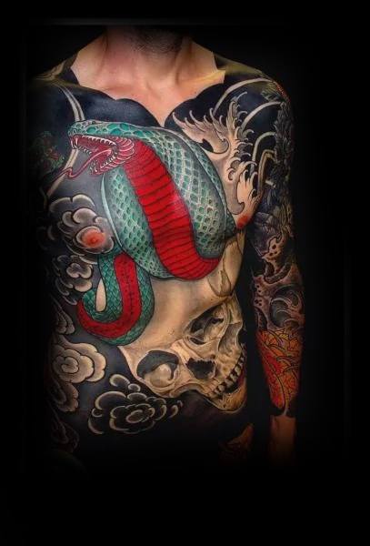 Guys Chest Cobra Japanese Snake Tattoos Ideas