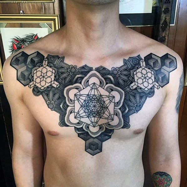 Guys Chest Geometric Pattern Tattoo