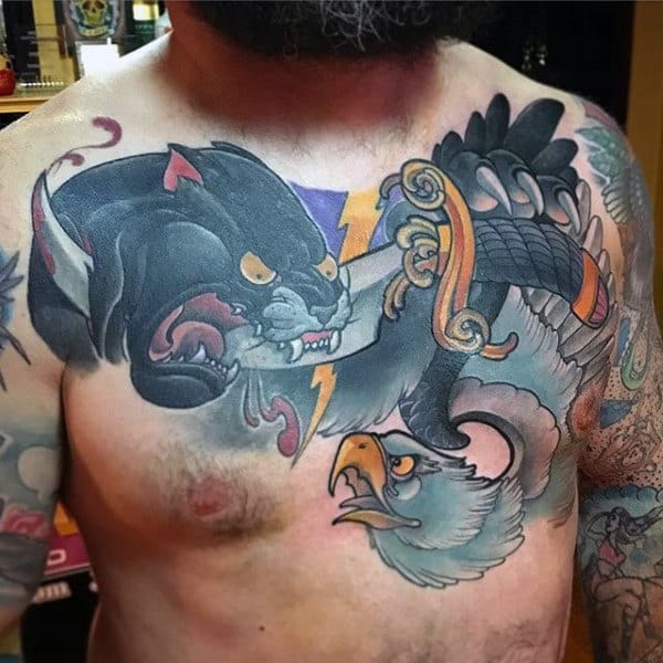 Guys Chest Horrific Violence New School Tattoo