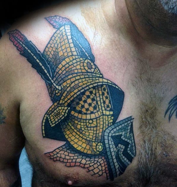 Guys Chest Knight Helmet Tattoo Ideas Mosaic Designs