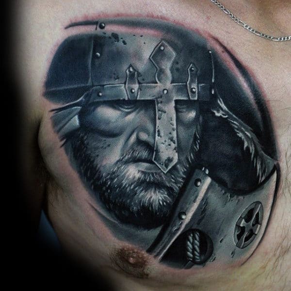 Guys Chest Lovely Black And White Viking Tattoo