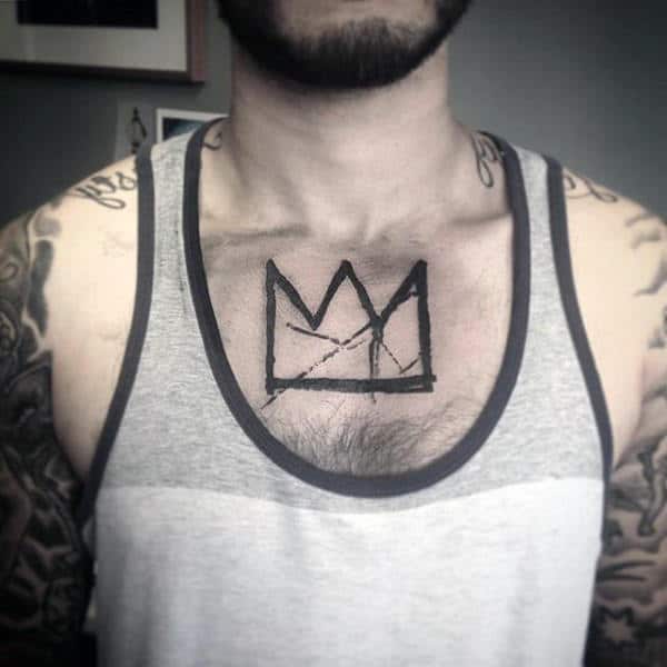 Guys Chest Pencil Sroke Crown Tattoo