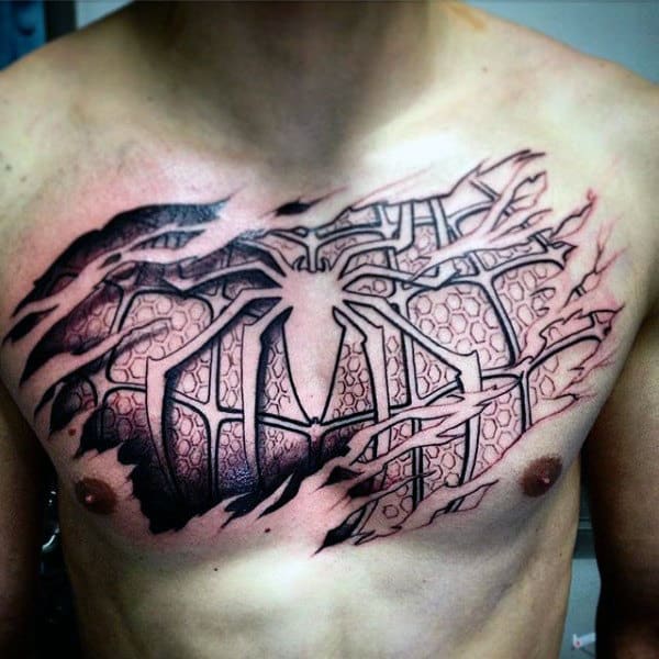 Guys Chest Spiderman Tattoo