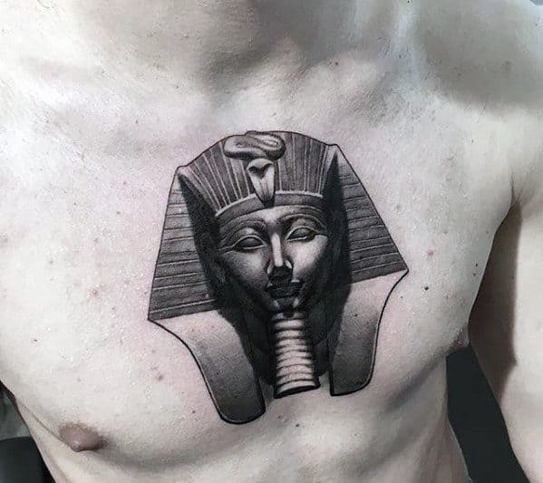Guys Chest Sweet Egyptian King Tut Shaded Tattoo