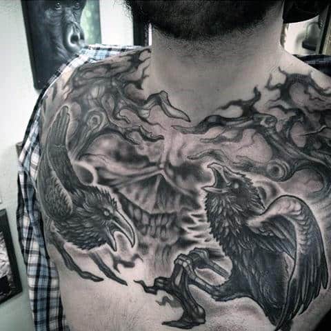 Guys Chest Violent Ravens Tattoo