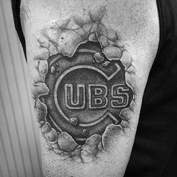Guys Chicago Cubs 3d Stone Patch Arm Tattoos Ideas