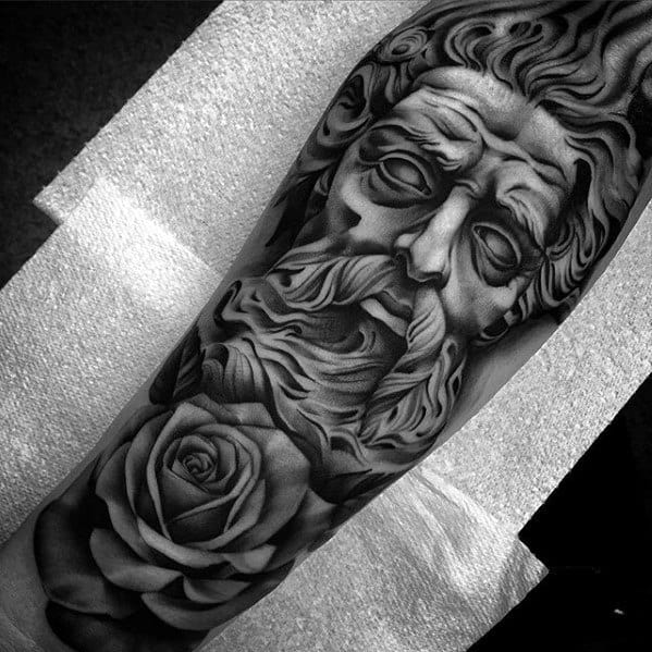 Guys Chicano Rose Flower Socrates Tattoo Sleeve Designs