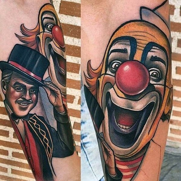 Guys Circus Clowns Forearm Tattoo Design Ideas