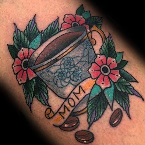 Guys Coffee Cup Memorial Mom Arm Tattoo Deisgns