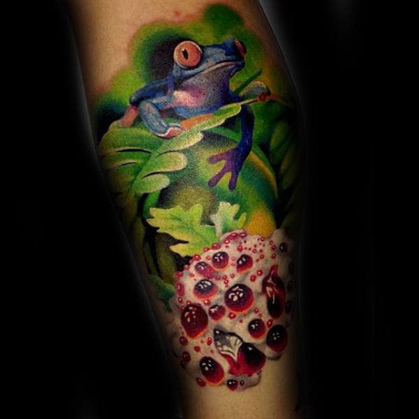 Guys Colorful Realistic Frog Arm Tattoo Design Ideas