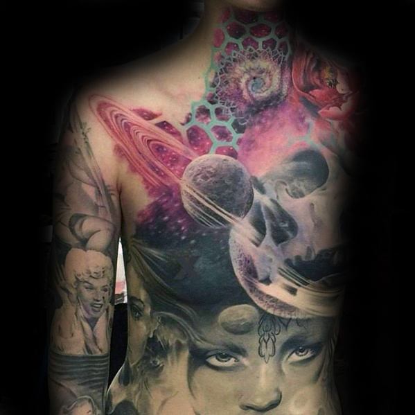 Guys Consciousness Tattoos Full Chest With 3d Morph Design