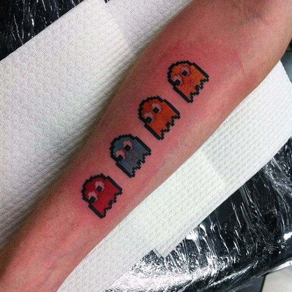 Guys Cool Ghosts Pacman Inner Forearm Tattoo