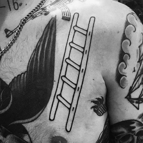 Bold, simplistic ladder tattoo design on the chest, perfect for men's traditional-style body art.