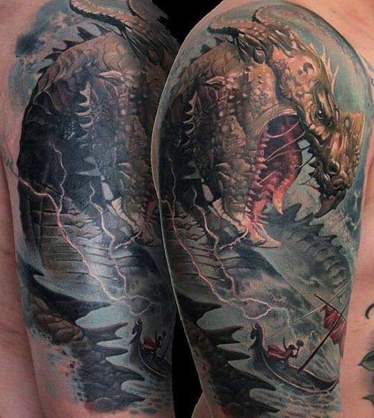 Guys Cool Sea Monster Arm Tattoo Ideas