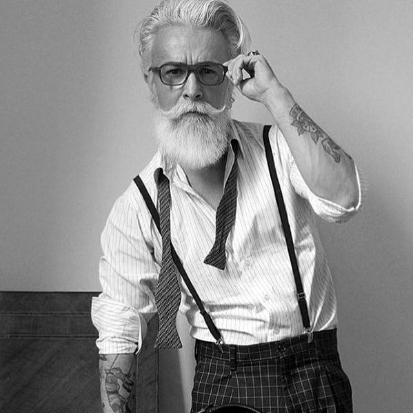 Grey Long Beard on a Man with Glasses