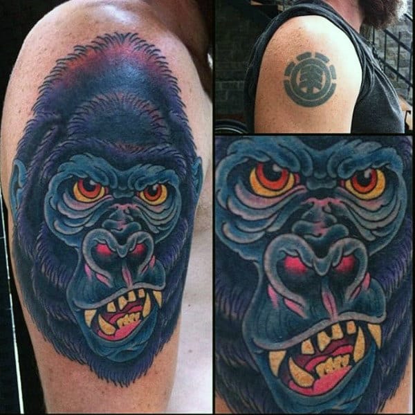 Guys Cover Up Gorilla Tattoo On Upper Arm