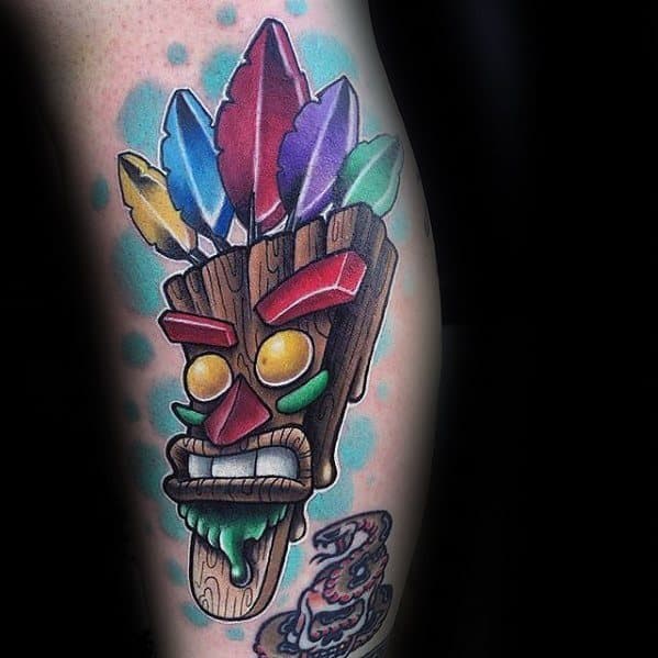Guys Crash Bandicoot Side Of Leg New School 3d Tattoos