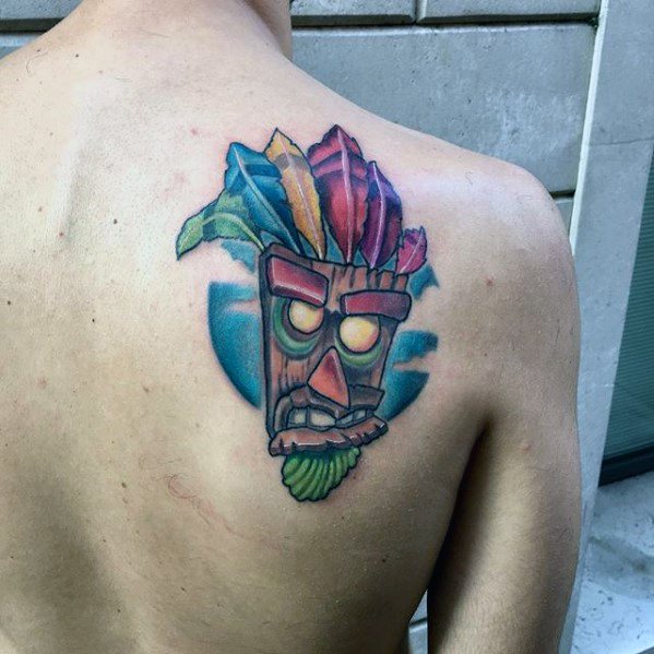 Guys Crash Bandicoot Tattoo Deisgns Shoulder Blade