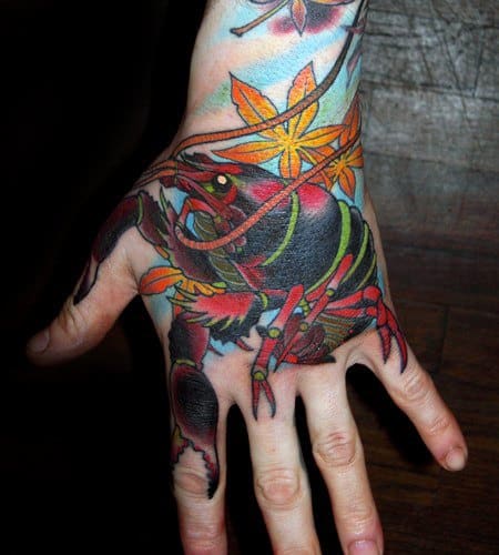 Guys Crawfish Tattoo Designs On Hand