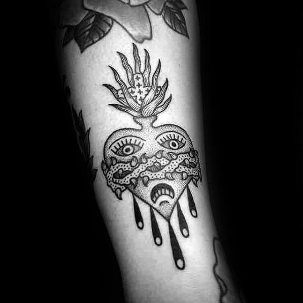 Guys Crying Flaming Eternal Heart Tattoo Design Ideas On Forearm